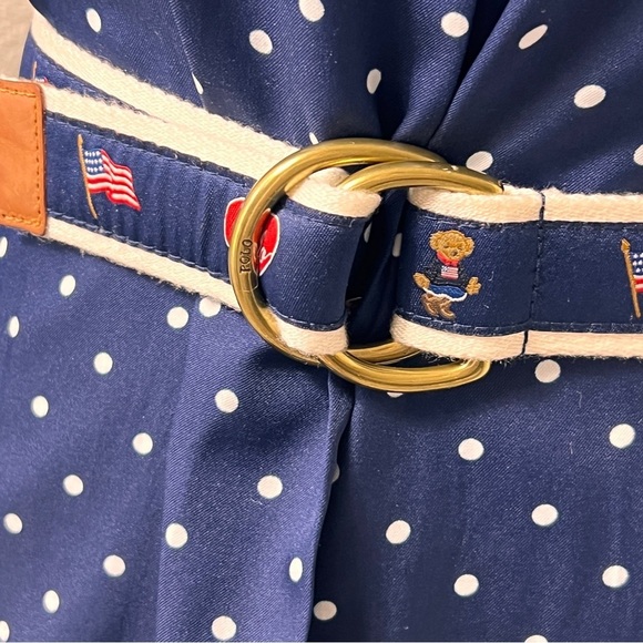 Ralph Lauren Satin Canvas Leather Trim Flag Collegiate Preppy Bear American Belt - Picture 11 of 12